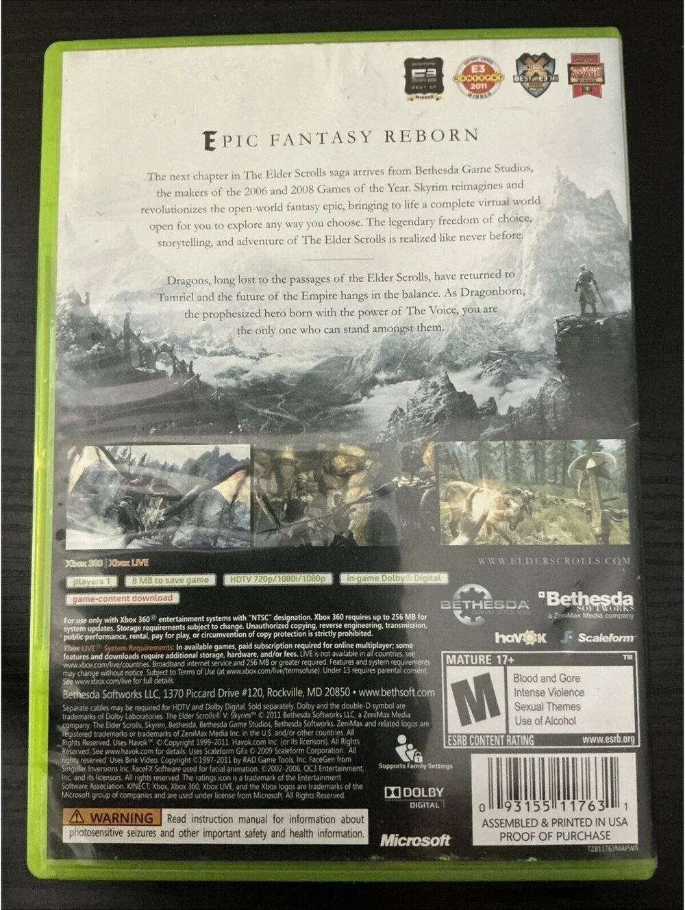 Elder Scrolls Skyrim - Microsoft Xbox 360- CIB - Tested
